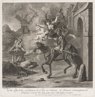 KG 12945
<br/>
Don Quichot verlaat zijn paleis om te dwalen.
<br/>
<em>Surugue, Louis (1686-1762)</em>